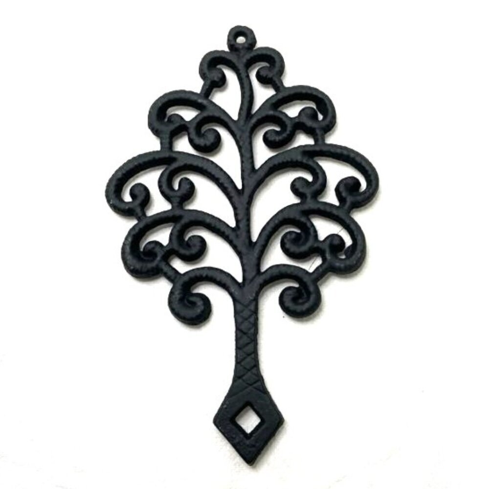 Vintage Cast Iron Family Tree Footed Trivet or Wall Decor Matte Black‎